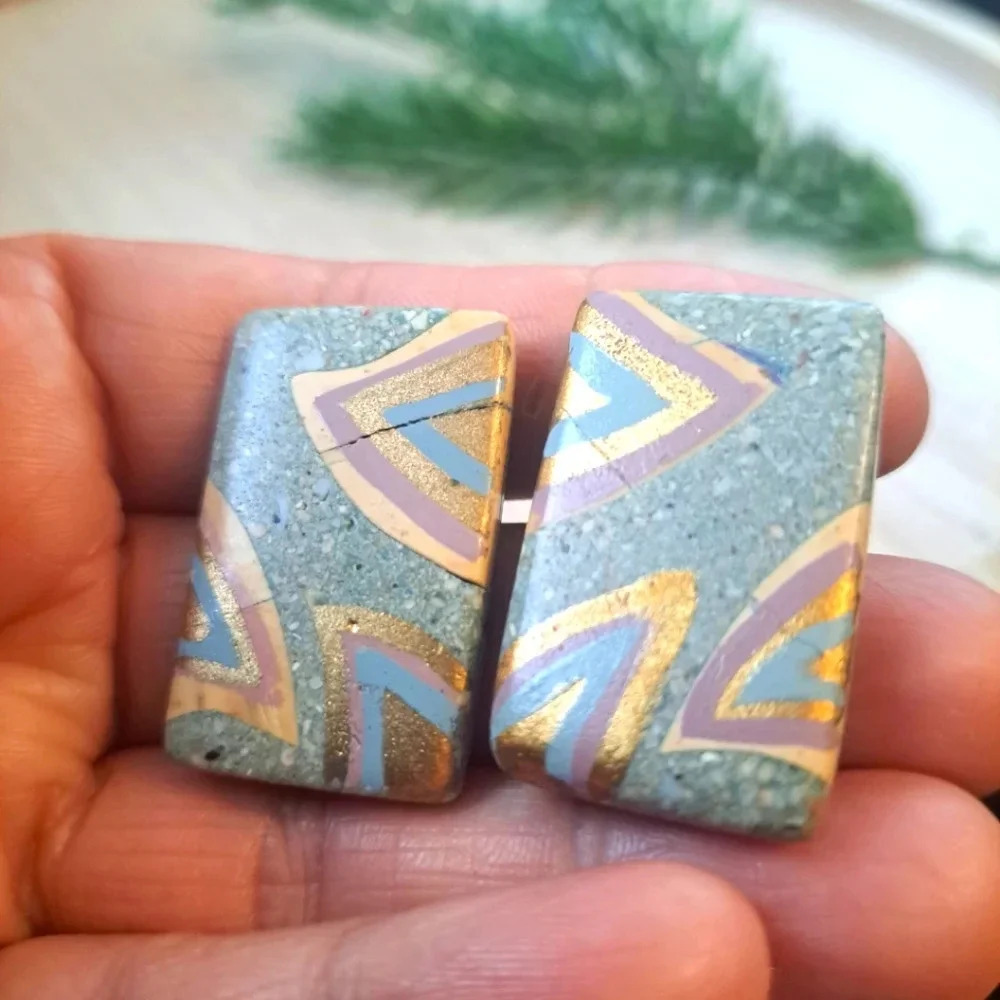 Handmade ceramic rectangular earrings - Picture 3 of 5